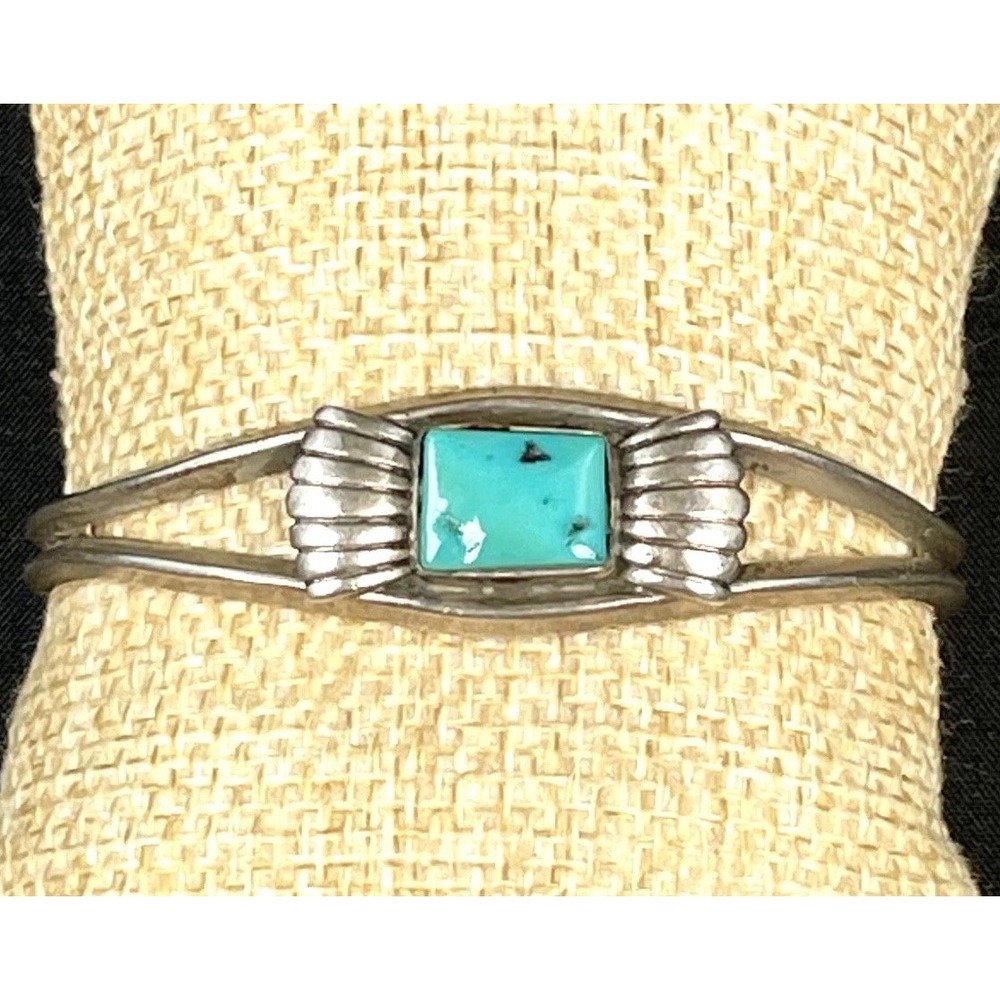 Navajo Sterling Silver Turquoise Cuff Bracelet Vtg 6" Split Shank Unsigned 16.4G